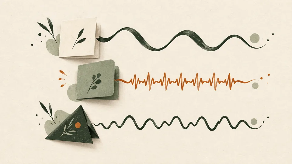 Three folded task shapes each release a sound wave with a distinctly different rhythm.